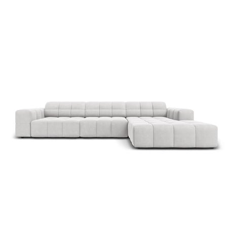 Jennifer 4-Sitzer Ecksofa, Rechte Seite, mit Bezug aus Samt (Bluvel 03) in Silver, 284x166 cm – Bild 1