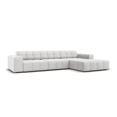Jennifer 4-Sitzer Ecksofa, Rechte Seite, mit Bezug aus Samt (Bluvel 03) in Silver, 284x166 cm – Bild 3
