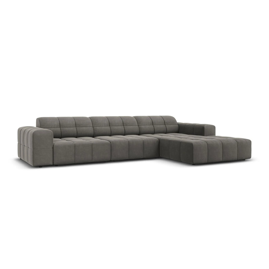 Jennifer 4-Sitzer Ecksofa, Rechte Seite, mit Bezug aus Samt (Bluvel 13) in Hellgrau, 284x166 cm – Bild 3