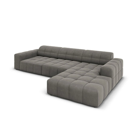 Jennifer 4-Sitzer Ecksofa, Rechte Seite, mit Bezug aus Samt (Bluvel 13) in Hellgrau, 284x166 cm – Bild 4