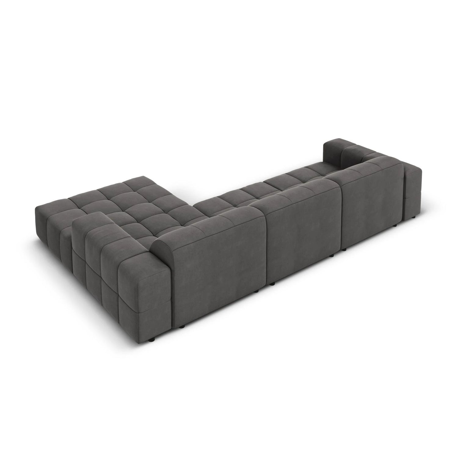 Jennifer 4-Sitzer Ecksofa, Rechte Seite, mit Bezug aus Samt (Bluvel 14) in Grau, 284x166 cm – Bild 5
