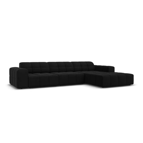 Jennifer 4-Sitzer Ecksofa, Rechte Seite, mit Bezug aus Samt (Bluvel 19) in Schwarz, 284x166 cm – Bild 3