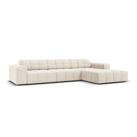 Jennifer 4-Sitzer Ecksofa, Rechte Seite, mit Bezug aus Samt (Bluvel 22) in Leichtes Beige, 284x166 cm – Bild 3