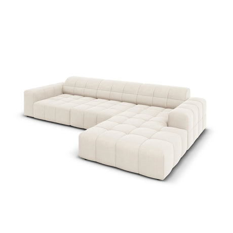 Jennifer 4-Sitzer Ecksofa, Rechte Seite, mit Bezug aus Samt (Bluvel 22) in Leichtes Beige, 284x166 cm – Bild 4