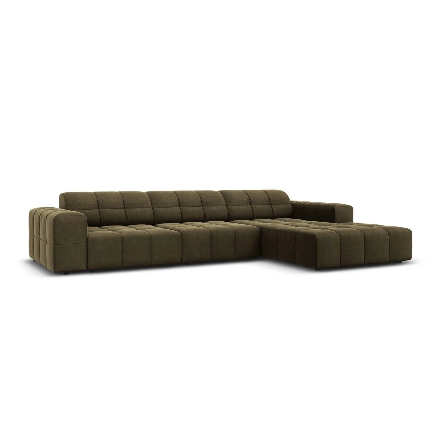 Jennifer 4-Sitzer Ecksofa, Rechte Seite, mit Bezug aus Samt (Bluvel 77) in Grün, 284x166 cm – Bild 3