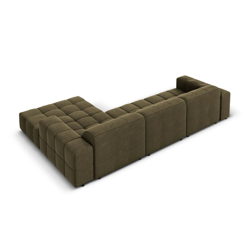 Jennifer 4-Sitzer Ecksofa, Rechte Seite, mit Bezug aus Samt (Bluvel 77) in Grün, 284x166 cm – Bild 5