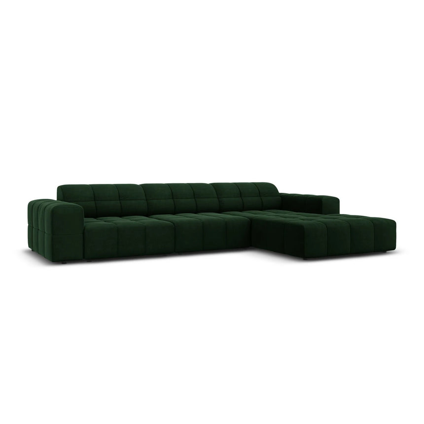Jennifer 4-Sitzer Ecksofa, Rechte Seite, mit Bezug aus Samt (Bluvel 78) in Flaschengrün, 284x166 cm – Bild 3