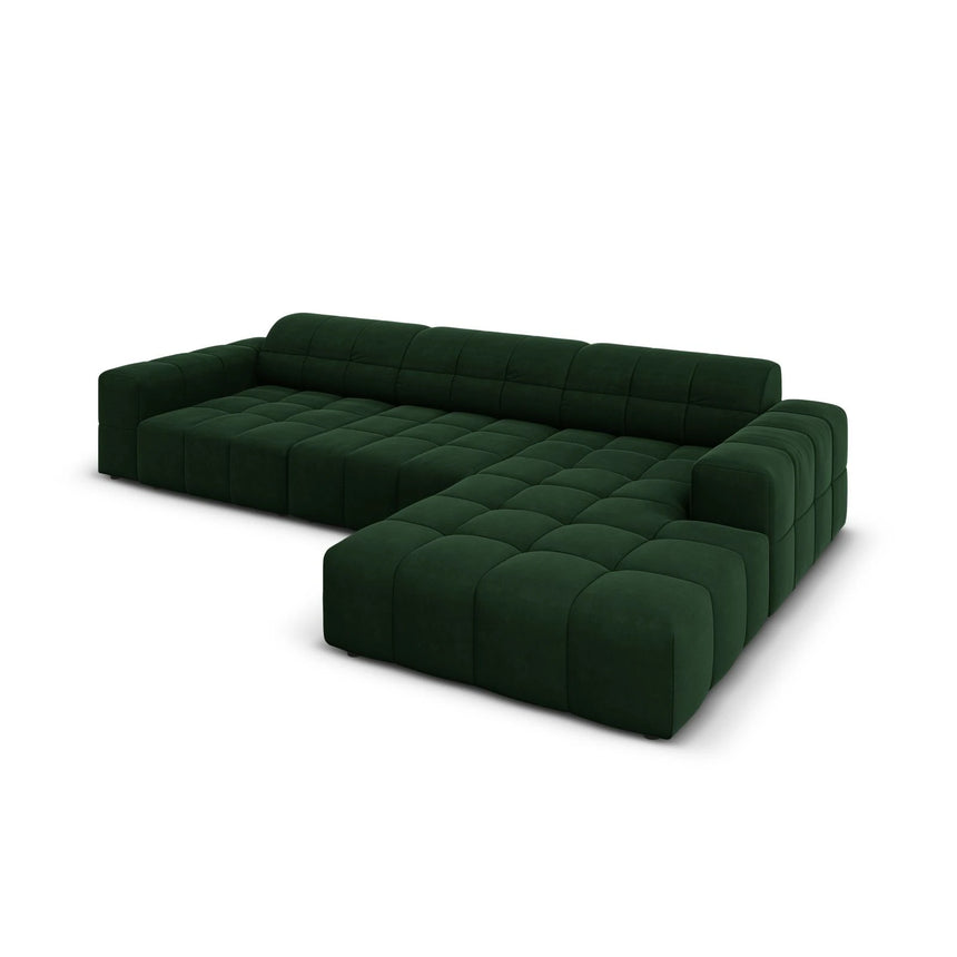 Jennifer 4-Sitzer Ecksofa, Rechte Seite, mit Bezug aus Samt (Bluvel 78) in Flaschengrün, 284x166 cm – Bild 4