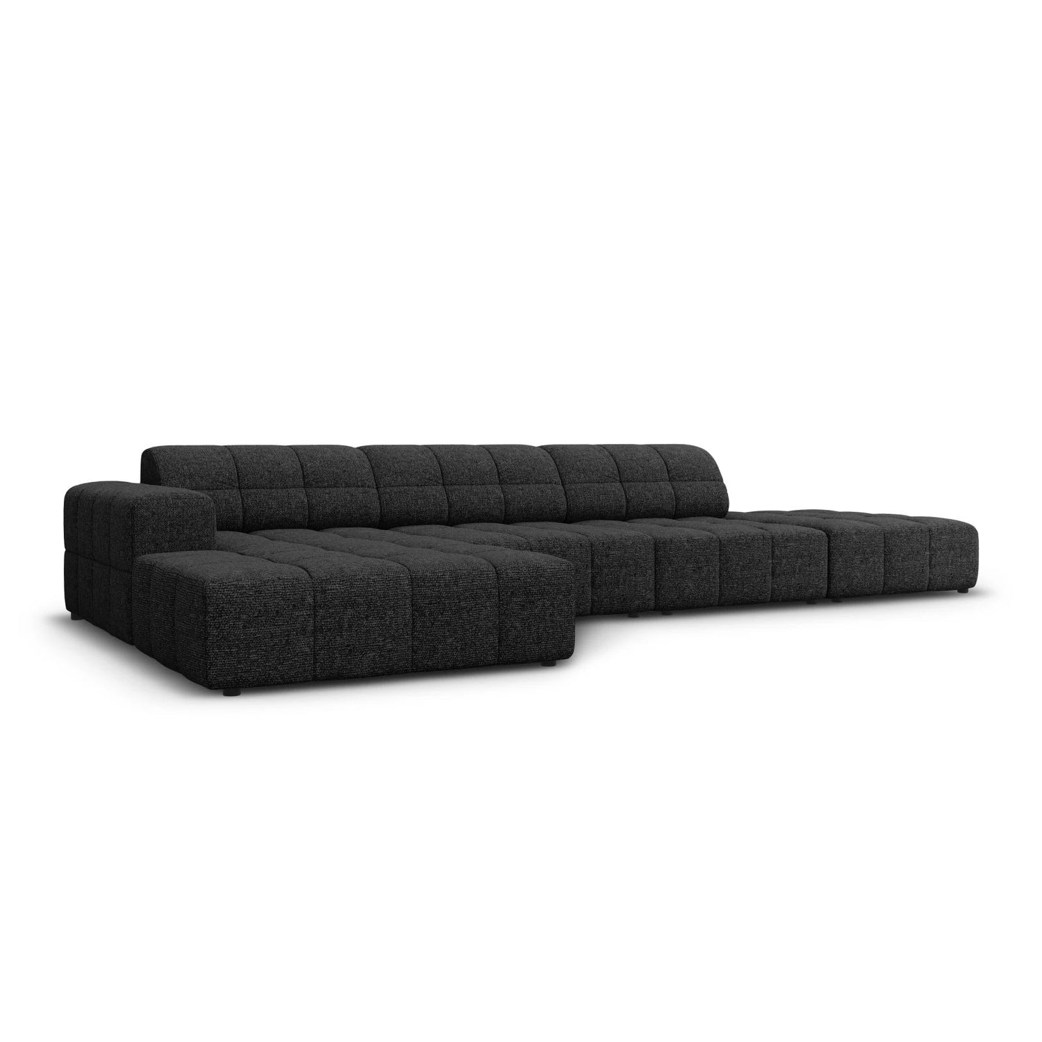 Jennifer 5-Sitzer Ecksofa, Linke Seite, mit Bezug aus Chenille (Haga 19) in Schwarz, 341x166 cm – Bild 3