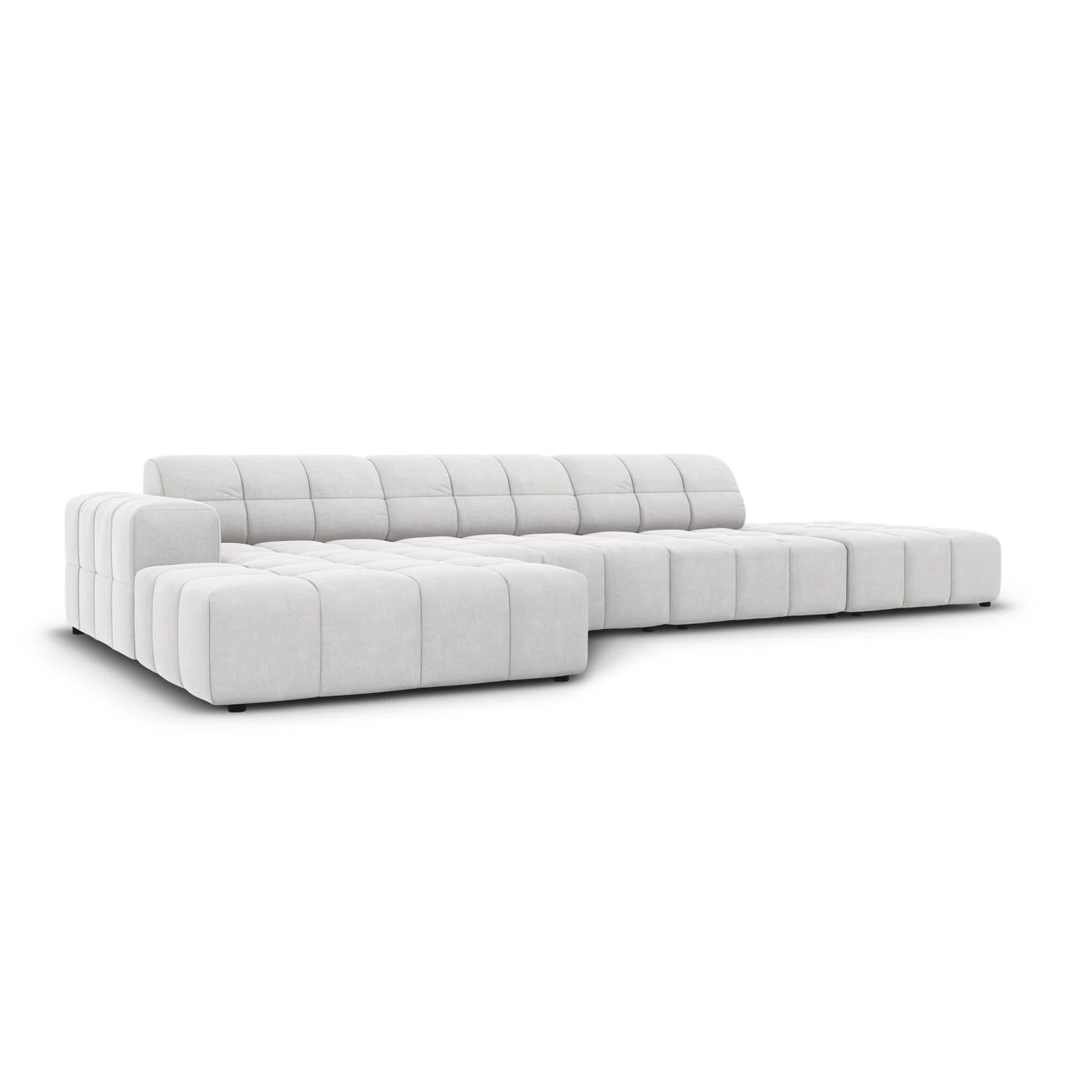 Jennifer 5-Sitzer Ecksofa, Linke Seite, mit Bezug aus Samt (Bluvel 03) in Silver, 341x166 cm – Bild 3