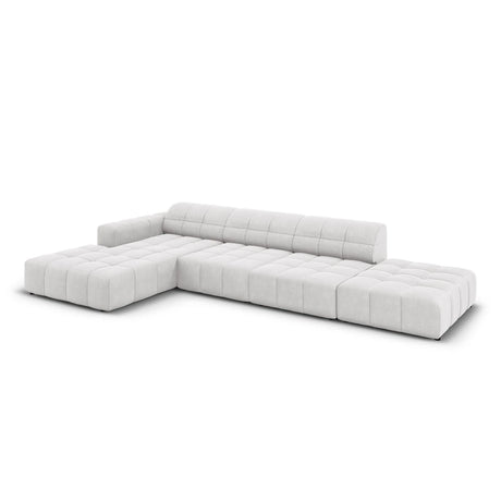 Jennifer 5-Sitzer Ecksofa, Linke Seite, mit Bezug aus Samt (Bluvel 03) in Silver, 341x166 cm – Bild 4