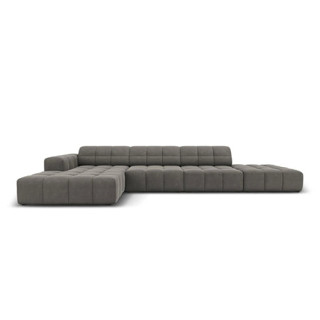 Jennifer 5-Sitzer Ecksofa, Linke Seite, mit Bezug aus Samt (Bluvel 13) in Hellgrau, 341x166 cm – Bild 1