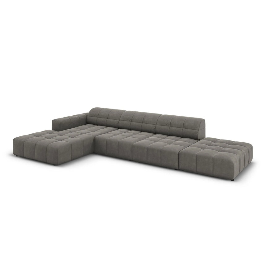 Jennifer 5-Sitzer Ecksofa, Linke Seite, mit Bezug aus Samt (Bluvel 13) in Hellgrau, 341x166 cm – Bild 4