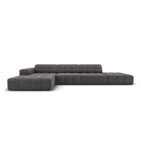Jennifer 5-Sitzer Ecksofa, Linke Seite, mit Bezug aus Samt (Bluvel 14) in Grau, 341x166 cm – Bild 1