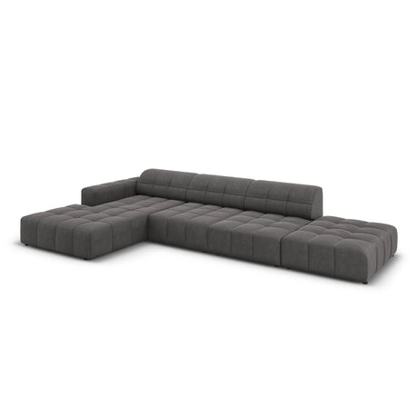Jennifer 5-Sitzer Ecksofa, Linke Seite, mit Bezug aus Samt (Bluvel 14) in Grau, 341x166 cm – Bild 4