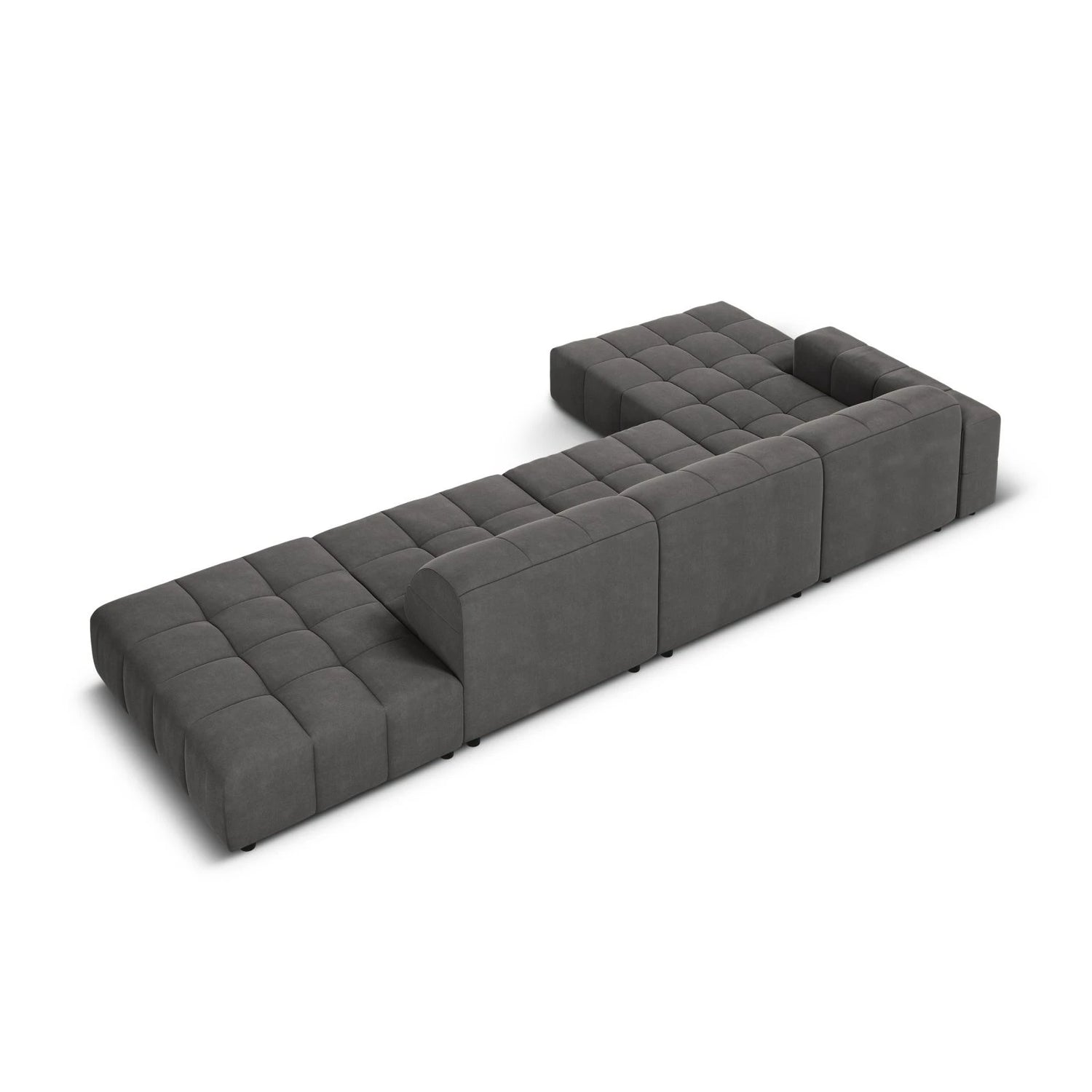 Jennifer 5-Sitzer Ecksofa, Linke Seite, mit Bezug aus Samt (Bluvel 14) in Grau, 341x166 cm – Bild 5