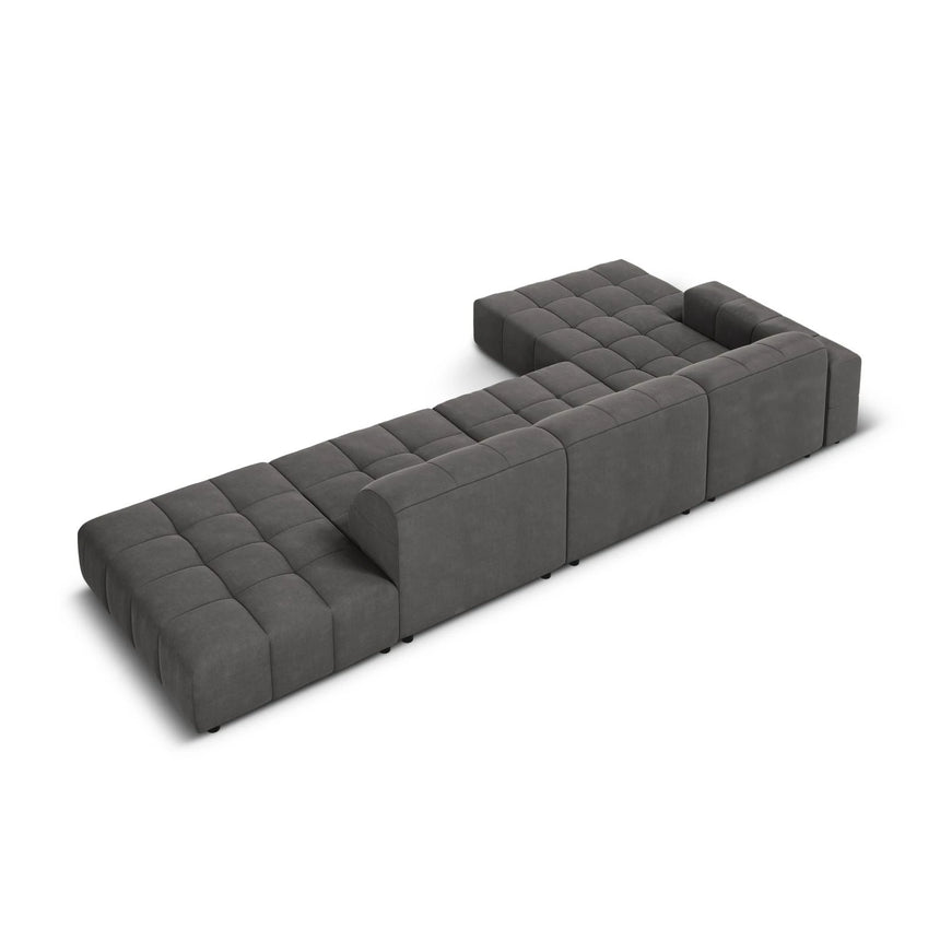 Jennifer 5-Sitzer Ecksofa, Linke Seite, mit Bezug aus Samt (Bluvel 14) in Grau, 341x166 cm – Bild 5