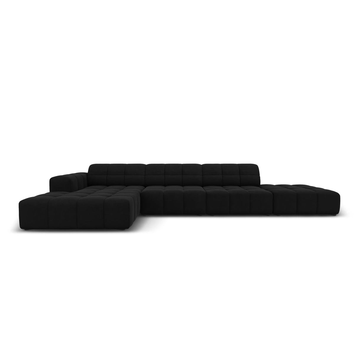Jennifer 5-Sitzer Ecksofa, Linke Seite, mit Bezug aus Samt (Bluvel 19) in Schwarz, 341x166 cm – Bild 1