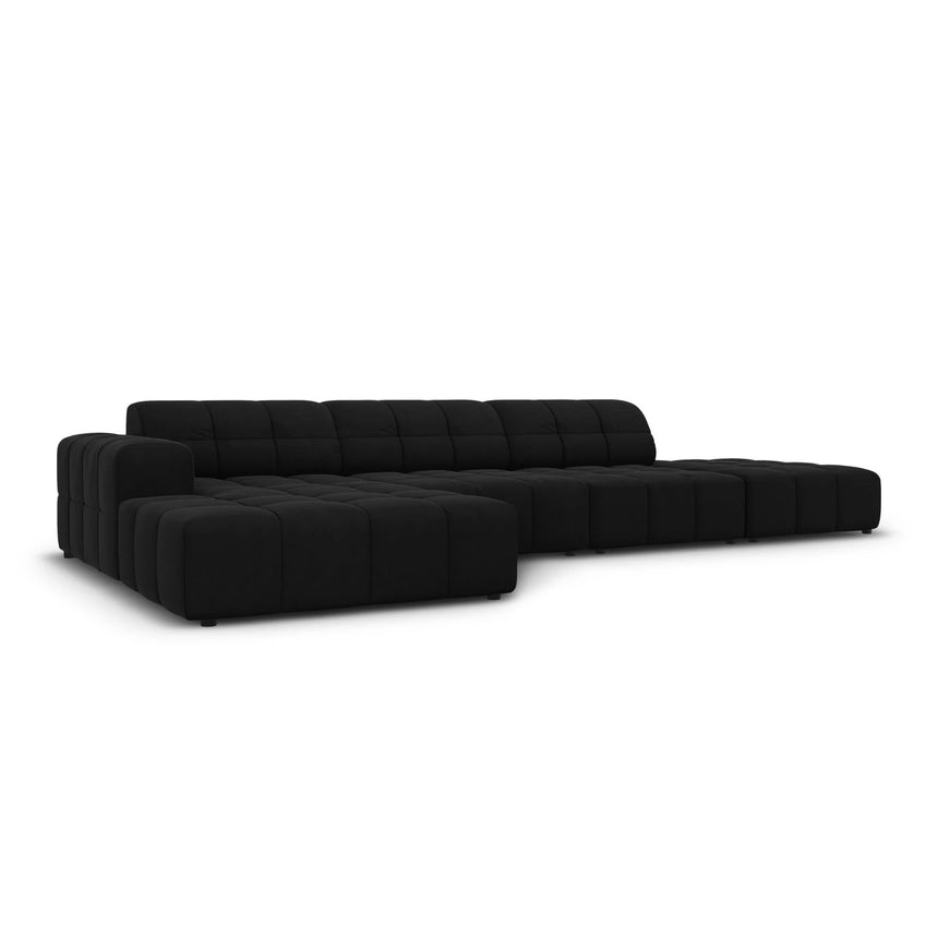 Jennifer 5-Sitzer Ecksofa, Linke Seite, mit Bezug aus Samt (Bluvel 19) in Schwarz, 341x166 cm – Bild 3