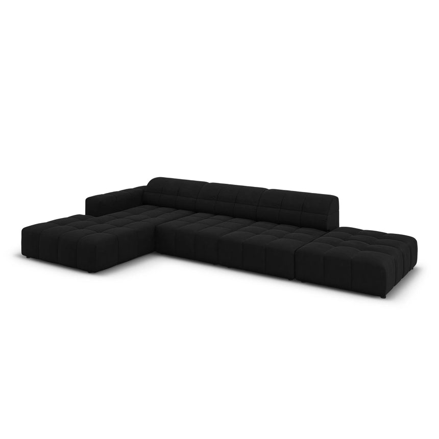 Jennifer 5-Sitzer Ecksofa, Linke Seite, mit Bezug aus Samt (Bluvel 19) in Schwarz, 341x166 cm – Bild 4