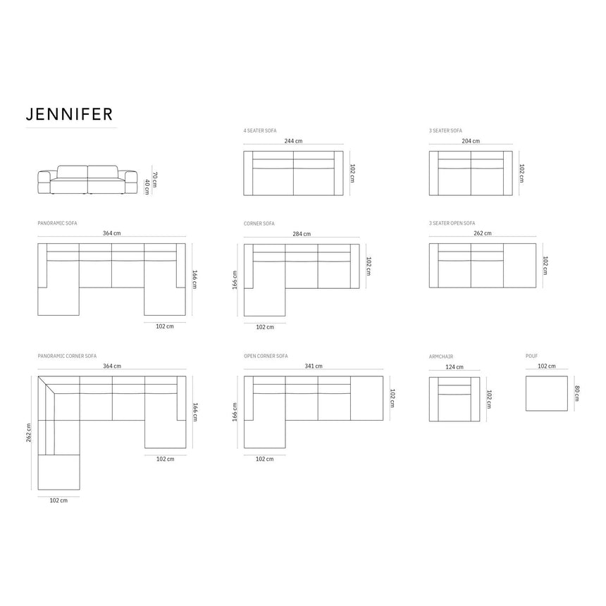 Jennifer 5-Sitzer Ecksofa, Linke Seite, mit Bezug aus Samt (Bluvel 22) in Leichtes Beige, 341x166 cm – Bild 2