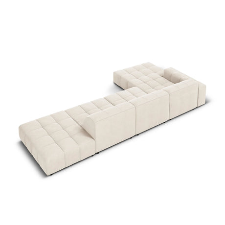 Jennifer 5-Sitzer Ecksofa, Linke Seite, mit Bezug aus Samt (Bluvel 22) in Leichtes Beige, 341x166 cm – Bild 5