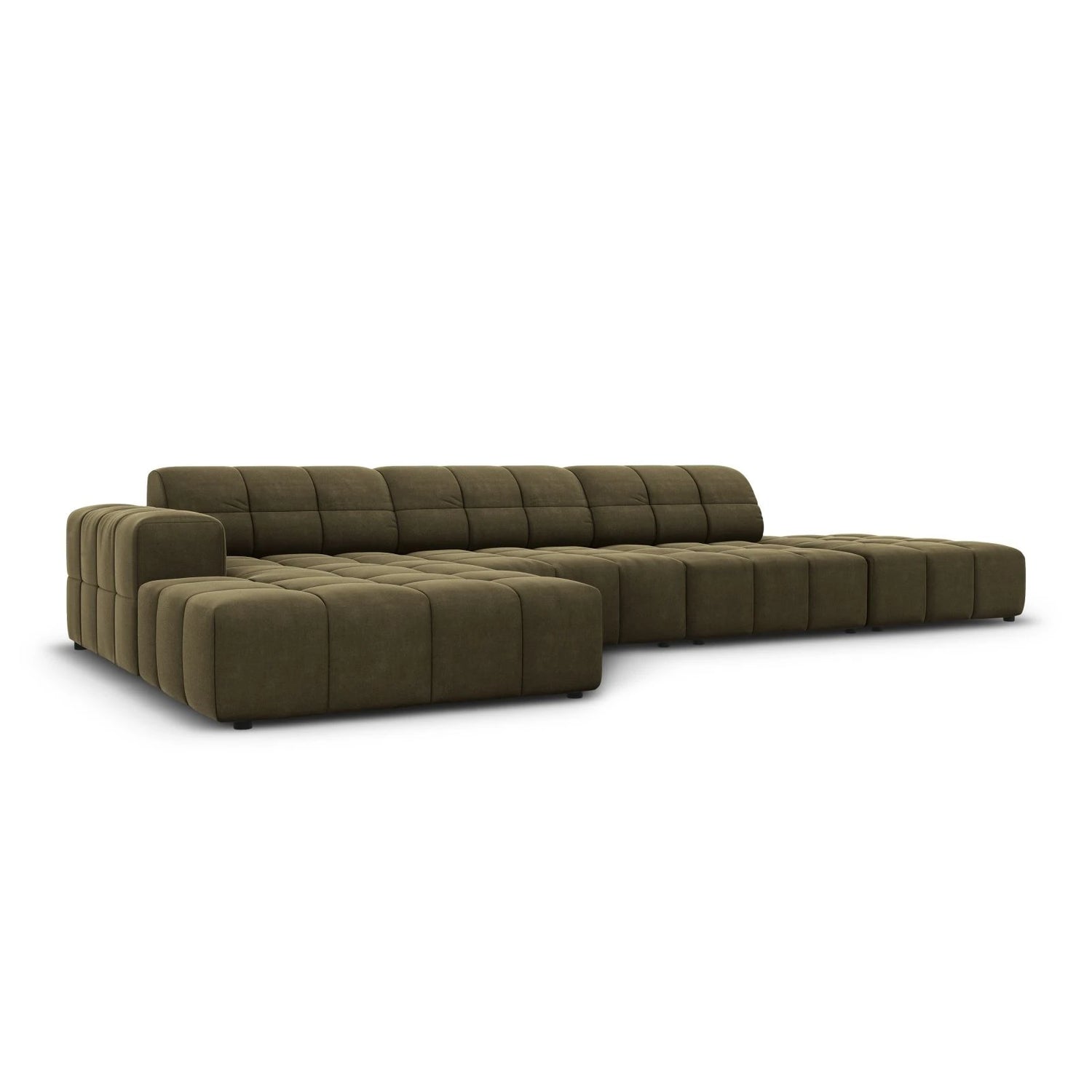 Jennifer 5-Sitzer Ecksofa, Linke Seite, mit Bezug aus Samt (Bluvel 77) in Grün, 341x166 cm – Bild 3