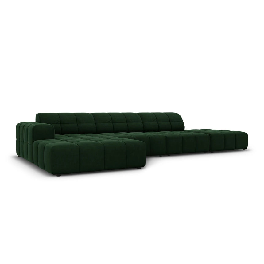 Jennifer 5-Sitzer Ecksofa, Linke Seite, mit Bezug aus Samt (Bluvel 78) in Flaschengrün, 341x166 cm – Bild 3