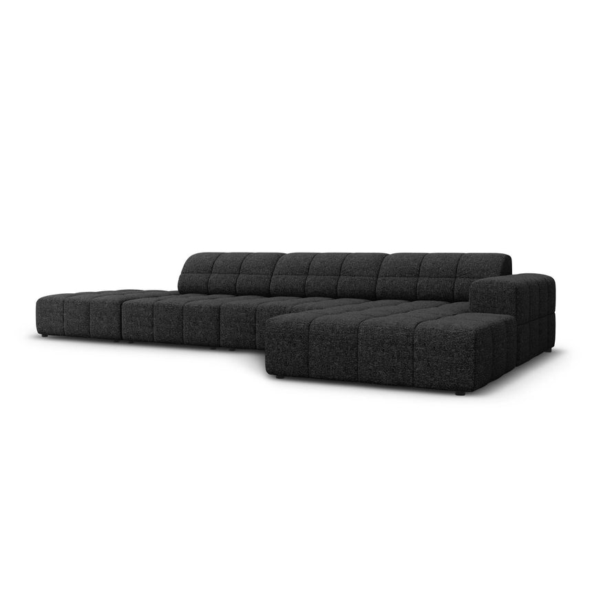 Jennifer 5-Sitzer Ecksofa, Rechte Seite, mit Bezug aus Chenille (Haga 19) in Schwarz, 341x166 cm – Bild 3