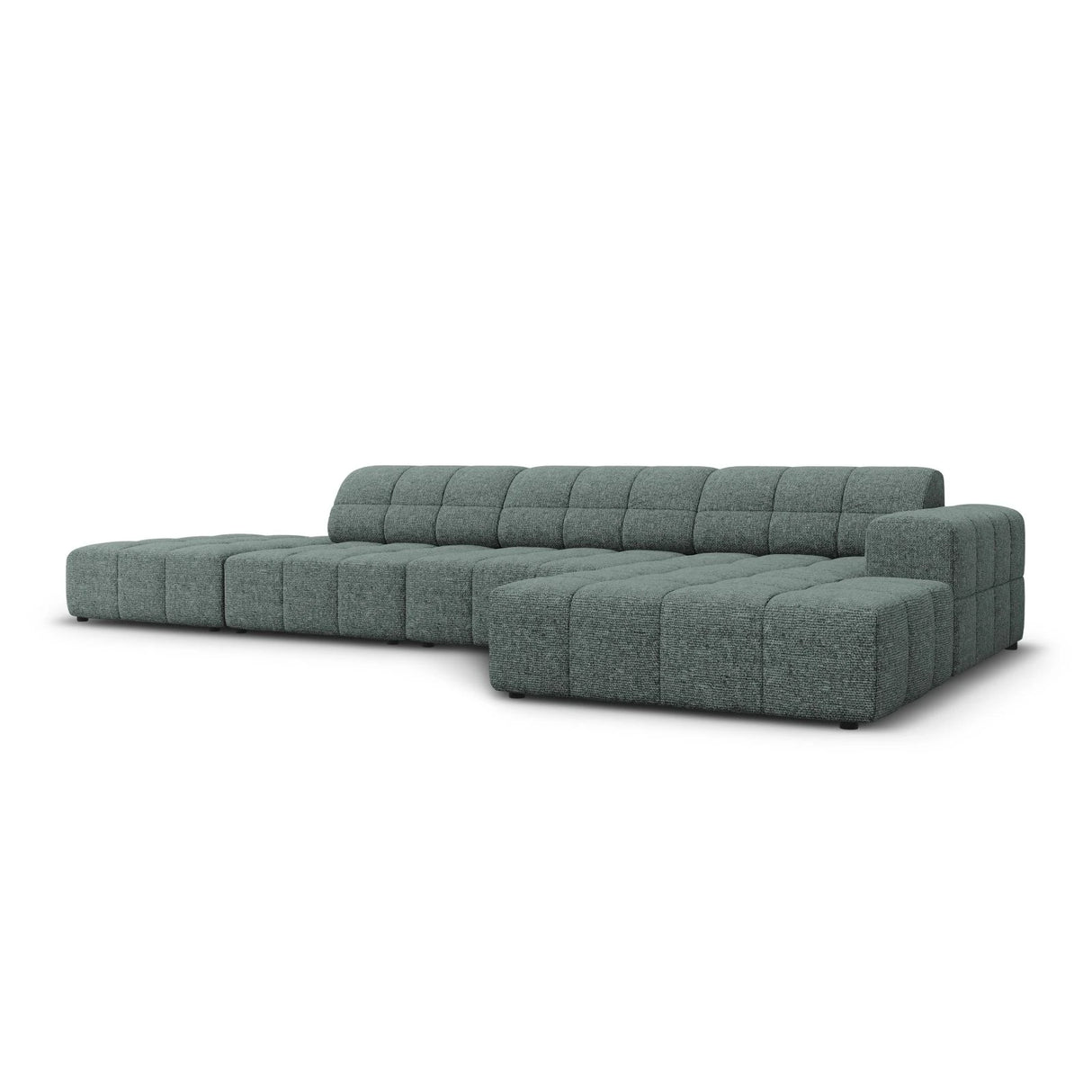 Jennifer 5-Sitzer Ecksofa, Rechte Seite, mit Bezug aus Chenille (Haga 78) in Petrol, 341x166 cm – Bild 3
