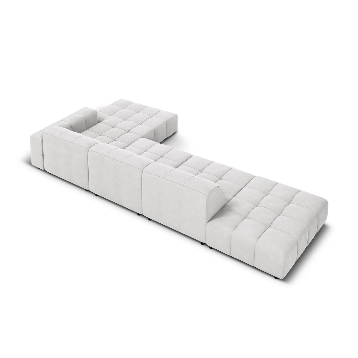 Jennifer 5-Sitzer Ecksofa, Rechte Seite, mit Bezug aus Samt (Bluvel 03) in Silver, 341x166 cm – Bild 5