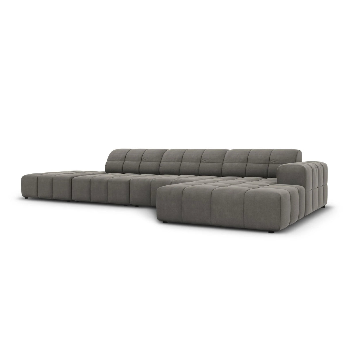 Jennifer 5-Sitzer Ecksofa, Rechte Seite, mit Bezug aus Samt (Bluvel 13) in Hellgrau, 341x166 cm – Bild 3