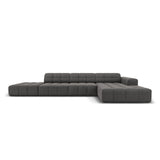 Jennifer 5-Sitzer Ecksofa, Rechte Seite, mit Bezug aus Samt (Bluvel 14) in Grau, 341x166 cm – Bild 1