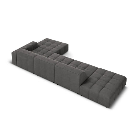 Jennifer 5-Sitzer Ecksofa, Rechte Seite, mit Bezug aus Samt (Bluvel 14) in Grau, 341x166 cm – Bild 5