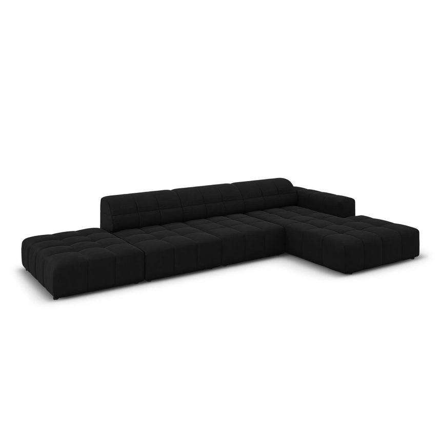 Jennifer 5-Sitzer Ecksofa, Rechte Seite, mit Bezug aus Samt (Bluvel 19) in Schwarz, 341x166 cm – Bild 4