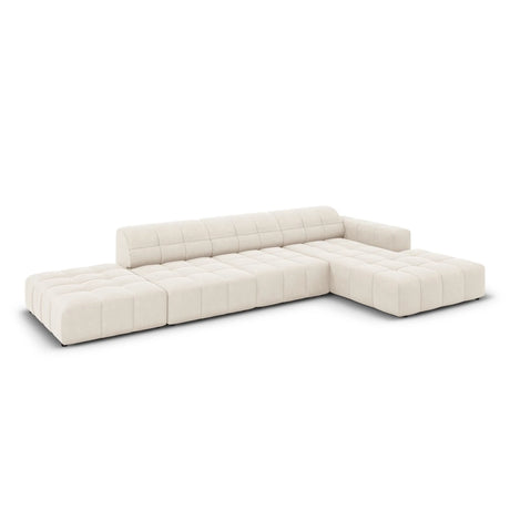 Jennifer 5-Sitzer Ecksofa, Rechte Seite, mit Bezug aus Samt (Bluvel 22) in Leichtes Beige, 341x166 cm – Bild 4