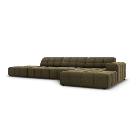 Jennifer 5-Sitzer Ecksofa, Rechte Seite, mit Bezug aus Samt (Bluvel 77) in Grün, 341x166 cm – Bild 3