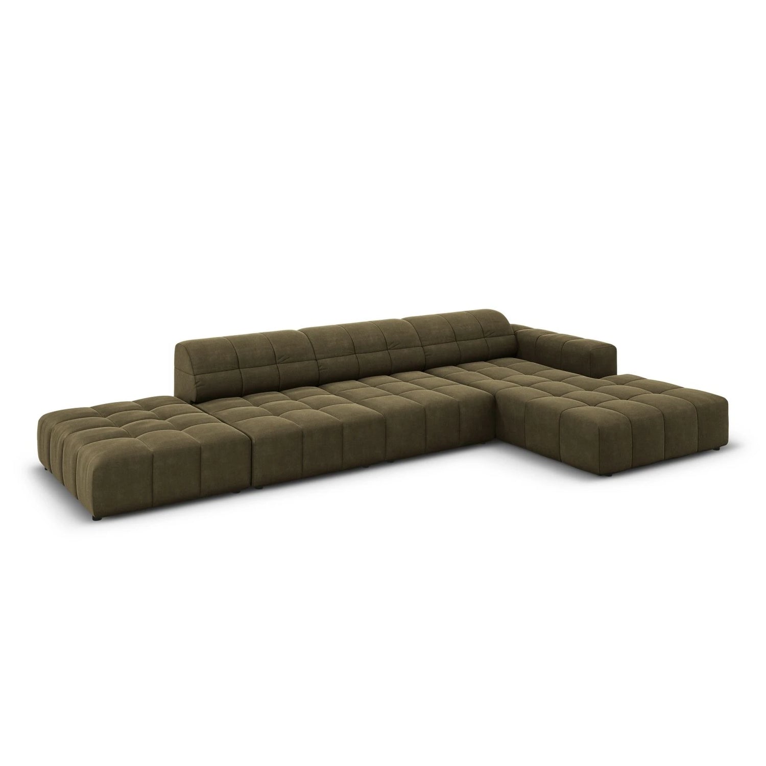 Jennifer 5-Sitzer Ecksofa, Rechte Seite, mit Bezug aus Samt (Bluvel 77) in Grün, 341x166 cm – Bild 4