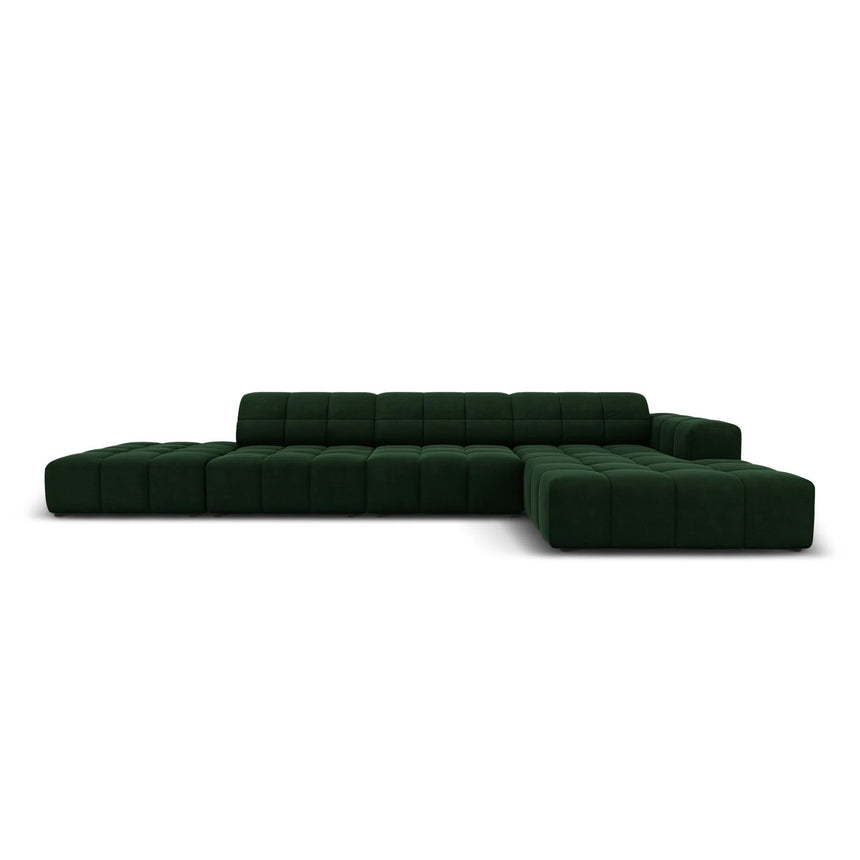 Jennifer 5-Sitzer Ecksofa, Rechte Seite, mit Bezug aus Samt (Bluvel 78) in Flaschengrün, 341x166 cm – Bild 1