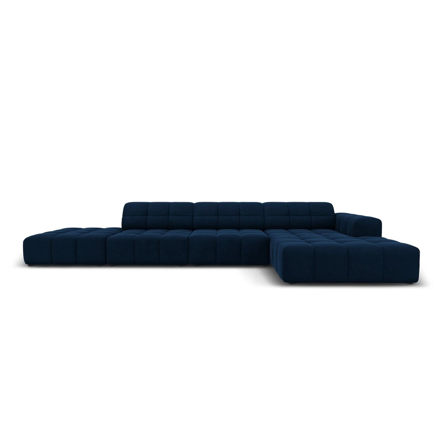 Jennifer 5-Sitzer Ecksofa, Rechte Seite, mit Bezug aus Samt (Bluvel 86) in Königsblau, 341x166 cm – Bild 1