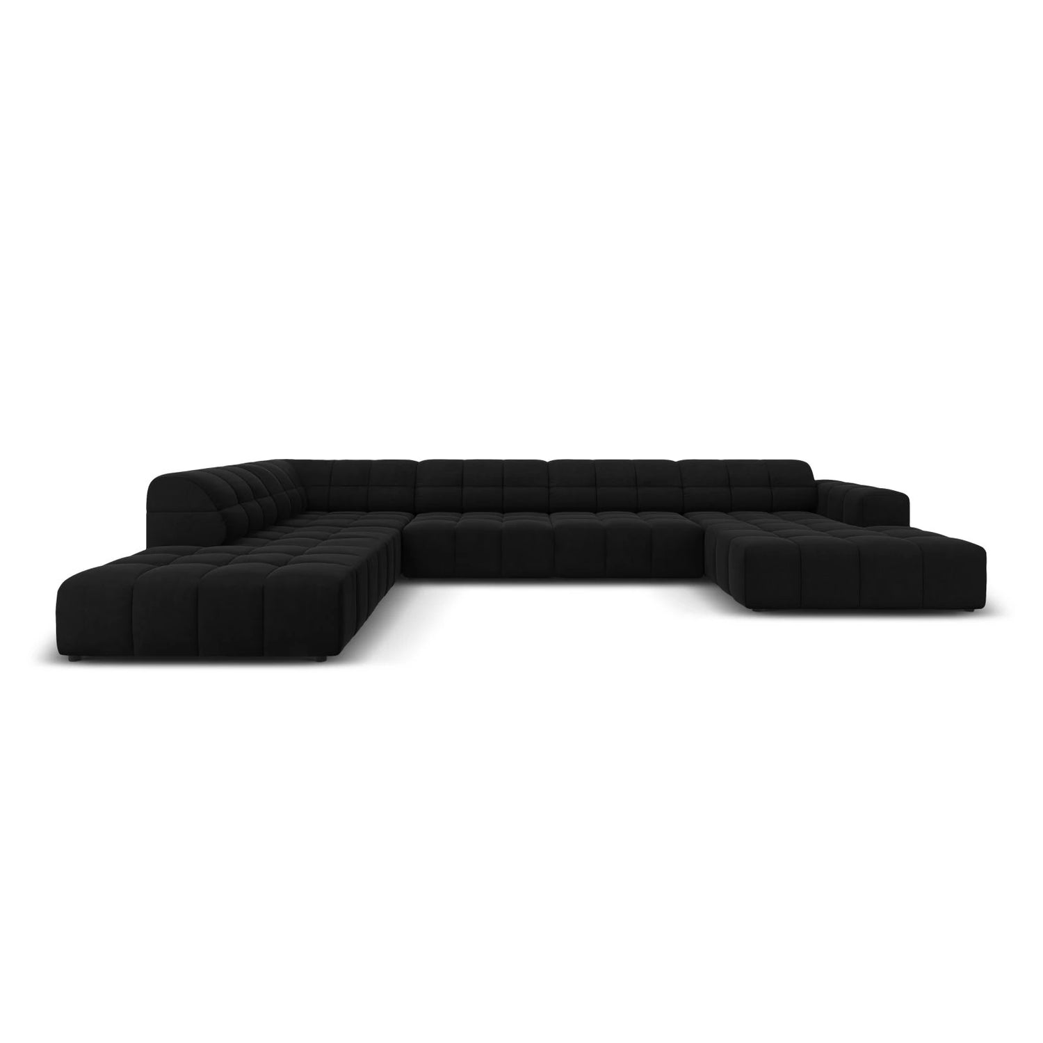 Jennifer 7-Sitzer Panorama-Sofa Links, mit Bezug aus Samt (Bluvel 19) in Schwarz, 364x262 cm – Bild 1