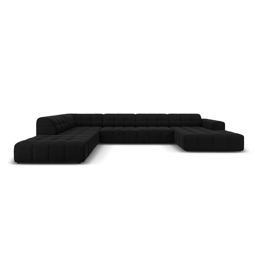 Jennifer 7-Sitzer Panorama-Sofa Links, mit Bezug aus Samt (Bluvel 19) in Schwarz, 364x262 cm – Bild 1