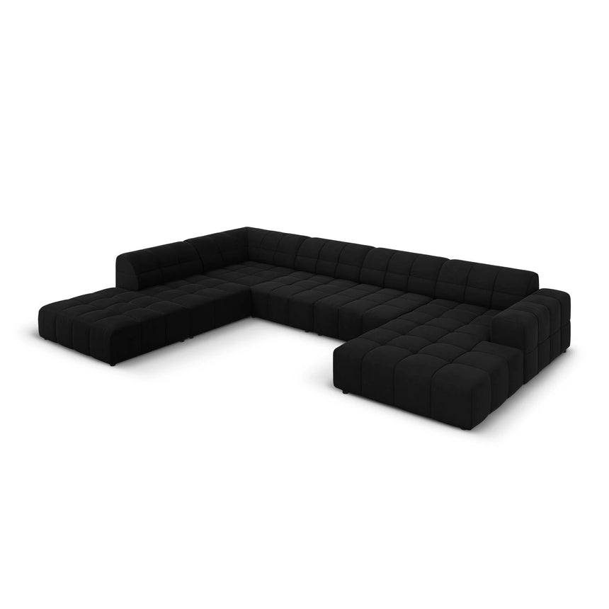 Jennifer 7-Sitzer Panorama-Sofa Links, mit Bezug aus Samt (Bluvel 19) in Schwarz, 364x262 cm – Bild 3