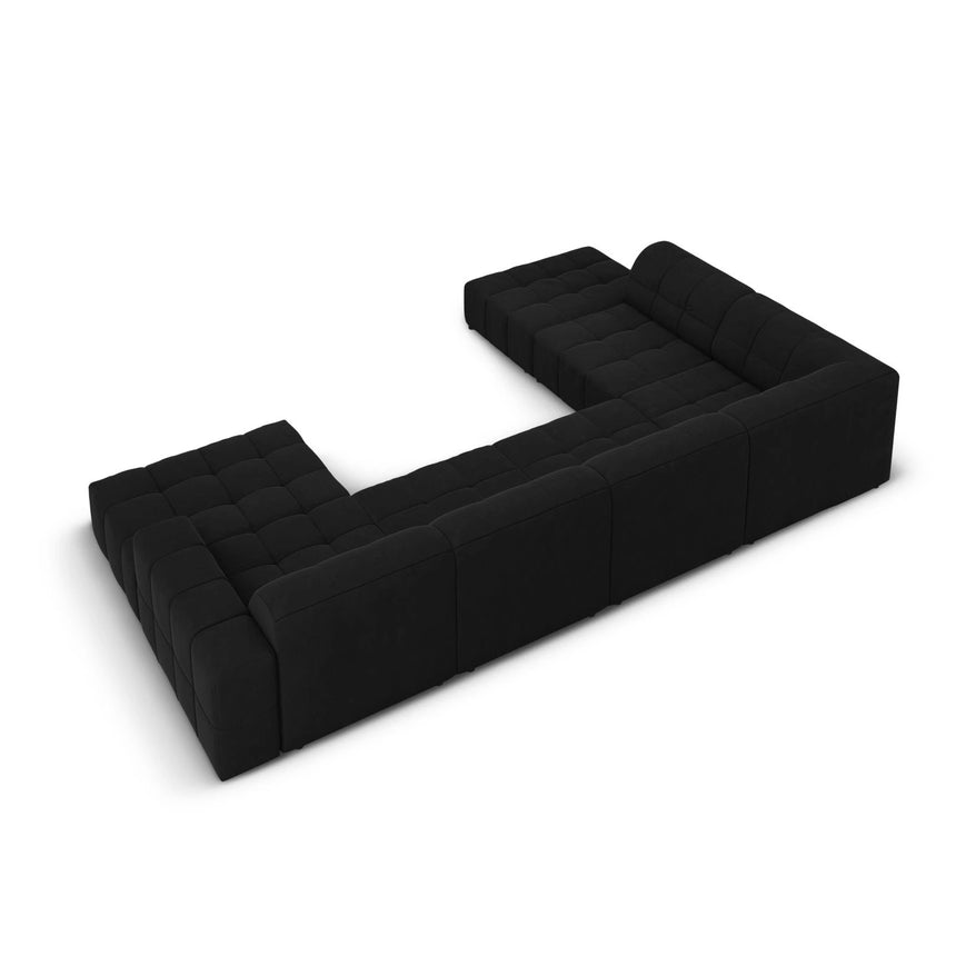 Jennifer 7-Sitzer Panorama-Sofa Links, mit Bezug aus Samt (Bluvel 19) in Schwarz, 364x262 cm – Bild 4