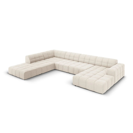 Jennifer 7-Sitzer Panorama-Sofa Links, mit Bezug aus Samt (Bluvel 22) in Leichtes Beige, 364x262 cm – Bild 3