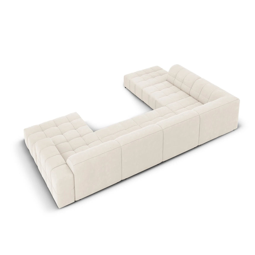 Jennifer 7-Sitzer Panorama-Sofa Links, mit Bezug aus Samt (Bluvel 22) in Leichtes Beige, 364x262 cm – Bild 4