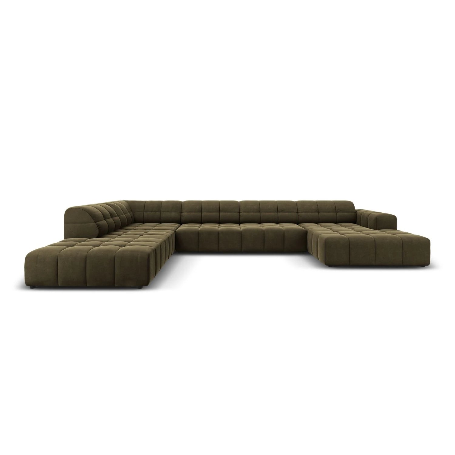 Jennifer 7-Sitzer Panorama-Sofa Links, mit Bezug aus Samt (Bluvel 77) in Grün, 364x262 cm – Bild 1