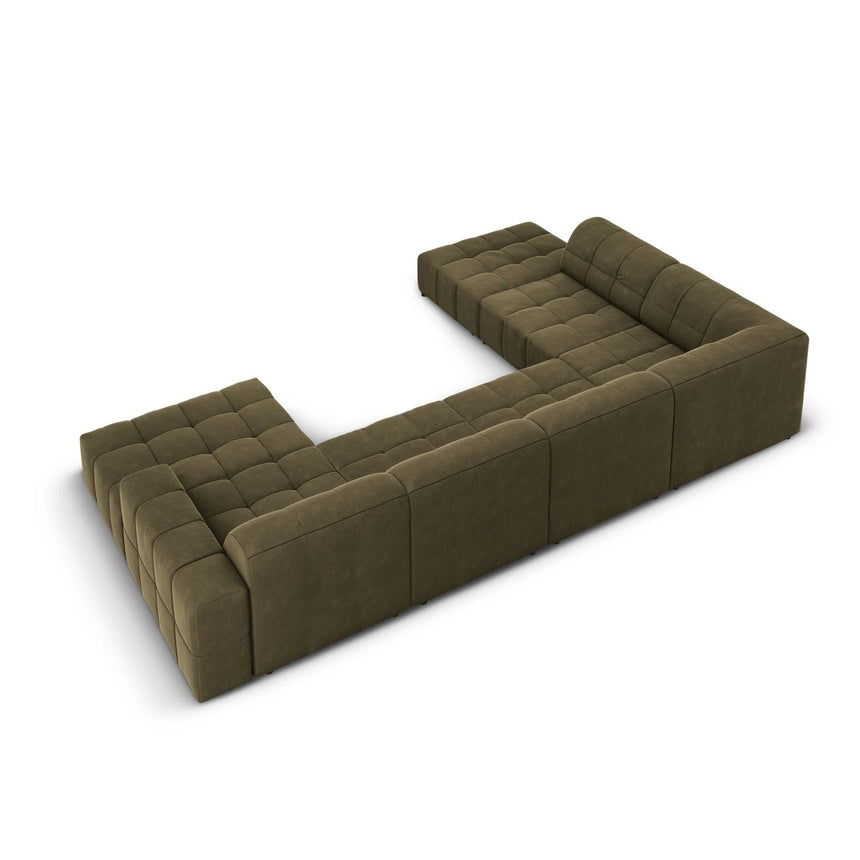 Jennifer 7-Sitzer Panorama-Sofa Links, mit Bezug aus Samt (Bluvel 77) in Grün, 364x262 cm – Bild 4