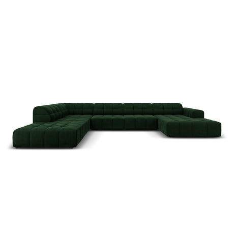 Jennifer 7-Sitzer Panorama-Sofa Links, mit Bezug aus Samt (Bluvel 78) in Flaschengrün, 364x262 cm – Bild 1