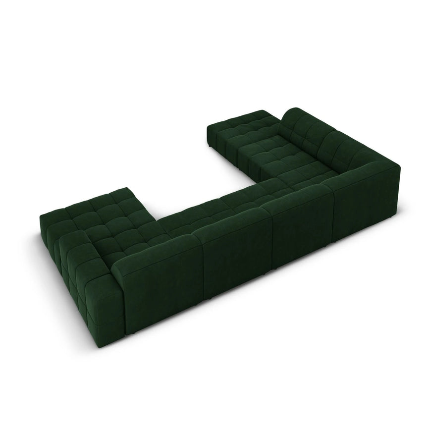 Jennifer 7-Sitzer Panorama-Sofa Links, mit Bezug aus Samt (Bluvel 78) in Flaschengrün, 364x262 cm – Bild 4